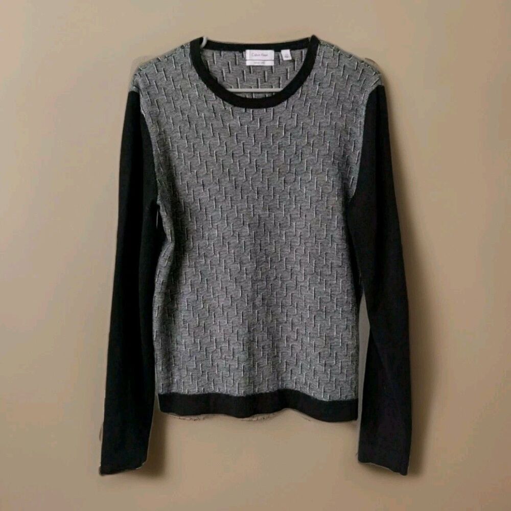 Calvin Klein Italian Yarn Sweater Womens Gray Pullover Long Sleeve Size Large